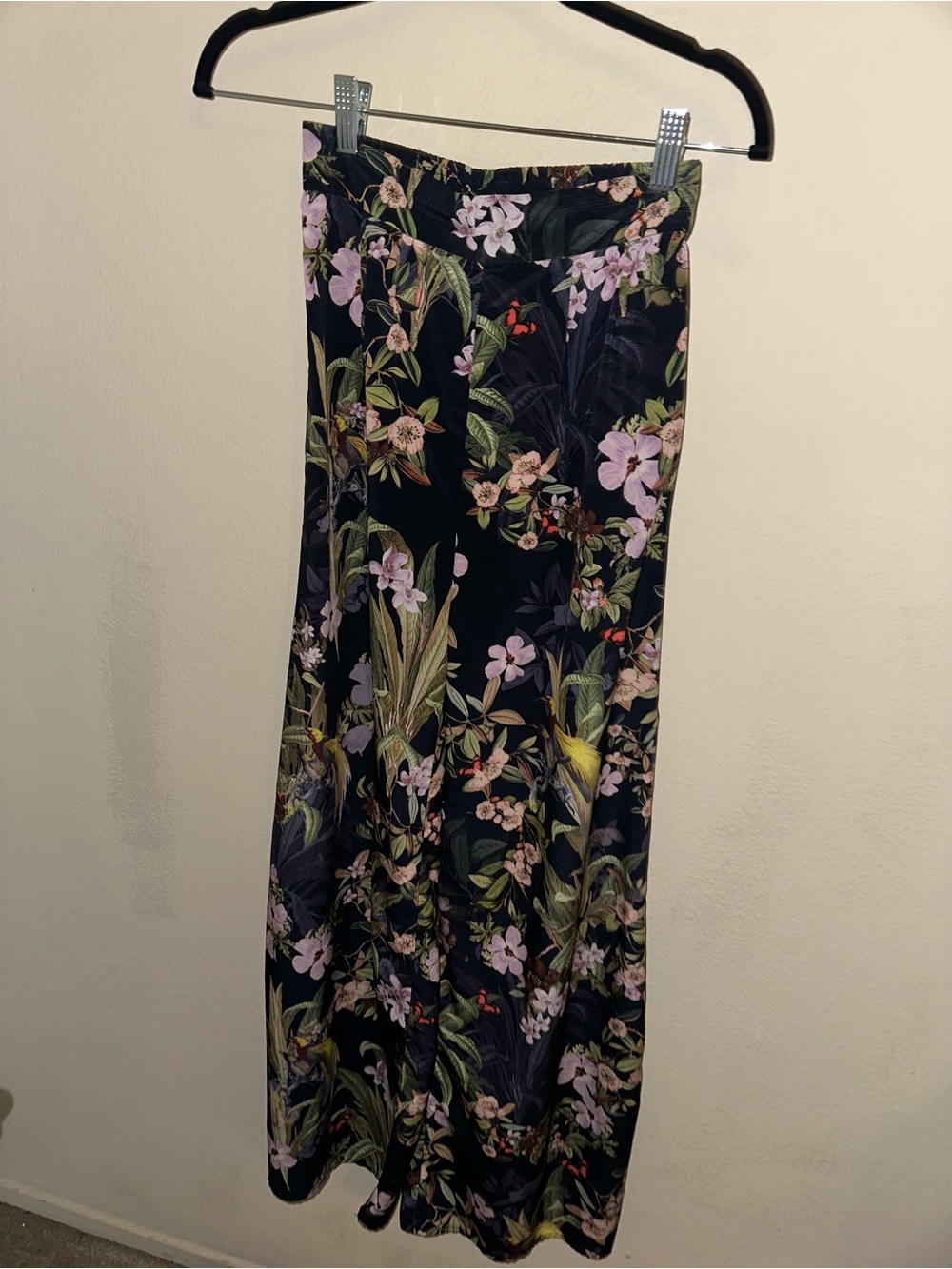 H&M Black Maxi Pants with Pink Floral & Green Leaves